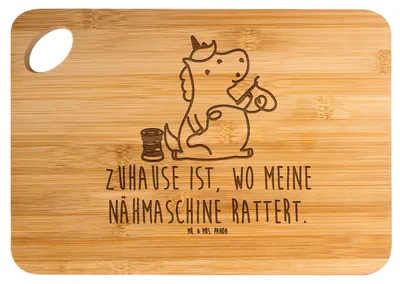 Produktbild von Mr. & Mrs. Panda Holzbrett Einhorn Näherin - Transparent - Geschenk, Nähen, Einhörner, Unicorn, Schneidebrett, Häkeln, Freundin, holzschneidebrett, Hackbrett, Stricken