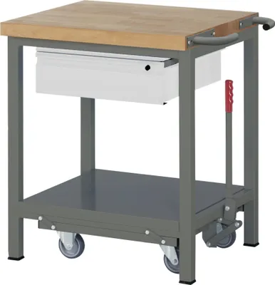 Produktbild von STIER Werkbank Premium, mit abs. Fahrgestell, 1 Schublade, 75x70x88cm, Stahl & Buche