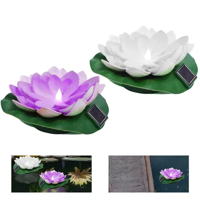 Produktbild von 2er Set Schwimmende Blumen , Solar-Lotuslichter, künstliche Seerose, Lotus- und Wasserlilien-Nachtlicht für Teich, Garten, Hof und Pool