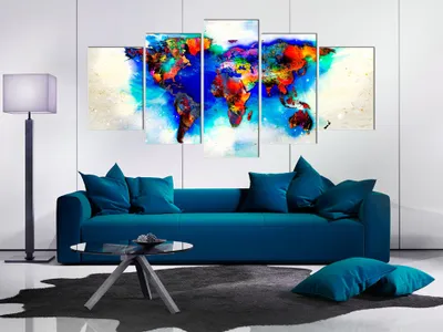 Immagine prodotto di Immagine acustica mappa del mondo 200x100 cm immagini schiuma acustica ad alte prestazioni fonoassorbente isolamento acustico tela 5 pezzi parete immagine acustica ambiente isolamento acustico k-A-0011-b-n