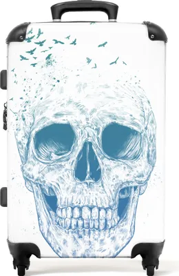 Produktbild von NoBoringSuitcases.com® Großer Koffer - Totenkopf - Vogel - Blau - Weiß - Totenkopf - Kombinationsschloss TSA - Hartschalen Trolley 4 Rollen - 72 liter - Reisekoffer - 66 cmKoffer Mittelgroß 67x43x25 cm, 72L,
