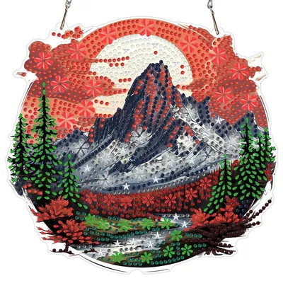 Obrázok produktu pre Diamantová maľba, prívesok, jeseň, hory, 20x20 cm, obojstranný, na zavesenie