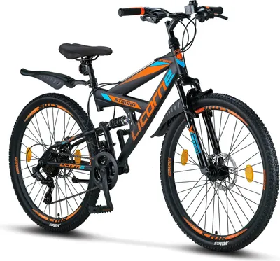 Produktbild von Licorne Bike Strong 2D Premium Mountainbike Shimano,Zoll:26;Farbe:Schwarz/Blau/Orange