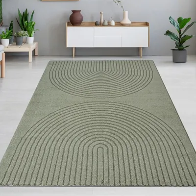 Zdjęcie produktu dla Designerski dywan zielony z okrągłym wzorem 3D, nowoczesny i elegancki Rozmiar - 140 x 200 cm