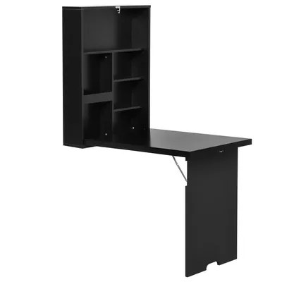 Produktbild von HOMCOM Wandtisch klappbar Wandklapptisch Klappschreibtisch mit Tafel Klappbarer Computertisch mit Stauraum Esstisch für Küche Wohnzimmer Schwarz Bar 60 x 94,5 x 147 cm