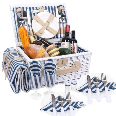 Produktbild von Picknickkorb-Set für 4 Personen mit Kühlfach, Decke und Besteck