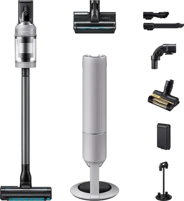 Immagine prodotto di Samsung Bespoke AI Jet PetPRO con Clean Station all-in-one, potenza motore 770 W, Pebble Gray, aspirapolvere a bastone 2 in 1, senza sacchetto, grigio, 0,5 l, Pebble Gray, per sporco secco
