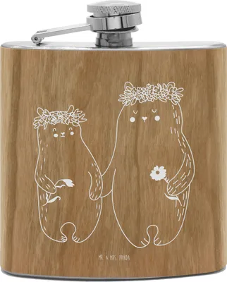 Produktbild von Mr. & Mrs. Panda Flachmann Bären mit Blumenkranz - Transparent - Geschenk, Bruder, Alkoholflasche, Mutter, feldflasche, Mama, Wodka, Bär, Hip Flask, Mutti, Edelstahl