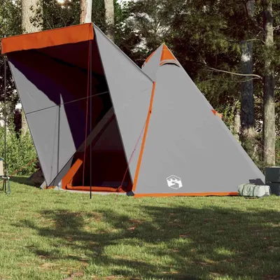 Image de vidaXL Tipi tente familiale 6 personnes Gris et orange Etanche