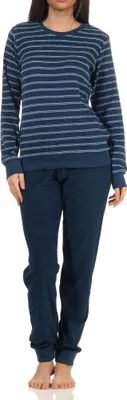 Produktbild von Damen Frottee Pyjama langarm Schlafanzug mit Bündchen - 212 201 90 801 ; marine , 40-42