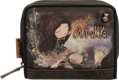A close-up of a wallet with a fantasy-themed illustration.