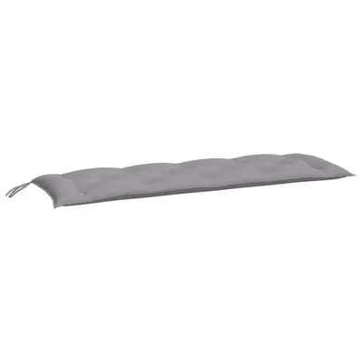 A long, gray cushion for a garden bench is shown against a white background.