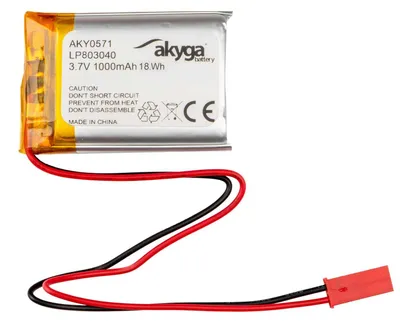 Zdjęcie produktu dla Akyga AKY0571, Bateria, Srebrny, Litowo-jonowa (Li-Ion), 1000 mAh, 3,7 V, 30 mm
