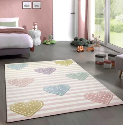 Obrázek produktu pro Dětský koberec Hrací koberec Dětský koberec dívka se srdcem růžová fialová zelená modrá Velikost - 160 cm Round