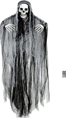 A hanging Halloween decoration of a Grim Reaper.