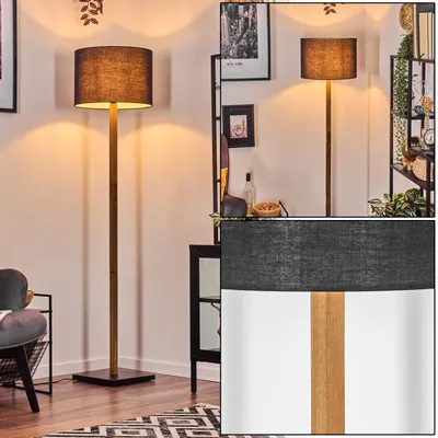 Produktbild von Schiavonea Stehlampe mit Holzfuß und Schirm aus Stoff