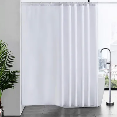 Produktbild von Weißer, schimmelresistenter Duschvorhang, wasserdichter Badezimmervorhang für Dusche und Badewanne, extra langer, waschbarer Stoffduschvorhang, extra breit 244x200 cm mit 16 Ringen.