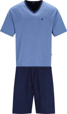 Image de Pyjama court pour homme hajo - Klima-Light, pyjama, shorty, mélange de coton, bleu, taille L