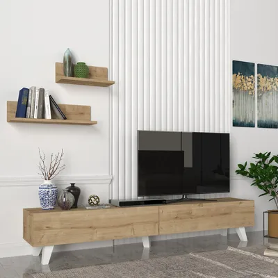 Image de Table de télévision 'Saarijärvi' avec 2 étagères Chêne