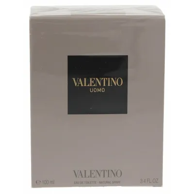 A product shot of a Valentino Uomo Eau de Toilette spray box.