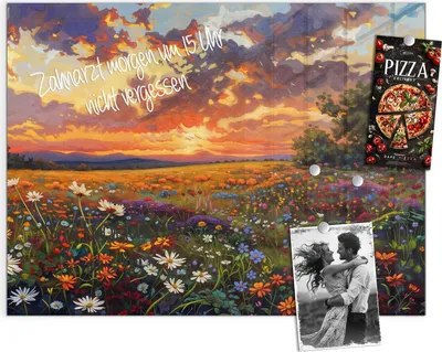 Produktbild von Magnettafel 120x90cm Pinnwand Whiteboard beschreibbar - Blumenwiese Sonnenuntergang