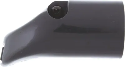 A close-up, side view of a black dust extraction nozzle for a power tool.