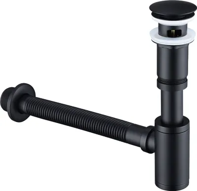 Produktbild von Siphon Pop Up Ablaufgarnitur mit Überlauf Universal Röhrensiphon Set für Waschbecken Waschtisch Bad Geruchsverschluss Stöpsel Abfluss Garnitur Schwarz