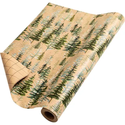 Productafbeelding van Geprinte cadeaupapier, grote rol, kraftpapier, kerstboommotief, 43,2 cm x 10 meter