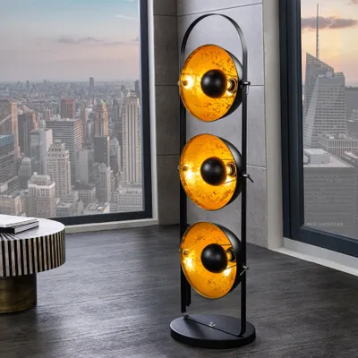 Produktbild von Industrial Stehlampe STUDIO 130cm schwarz Blattgold-Optik 3 neigbare Schirme Stehleuchte Standleuchte