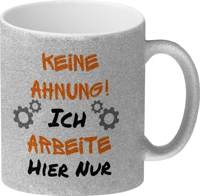 Produktbild von Keine Ahnung! Glitzer-Kaffeebecher mit Spruch in orange Ich arbeite hier nur