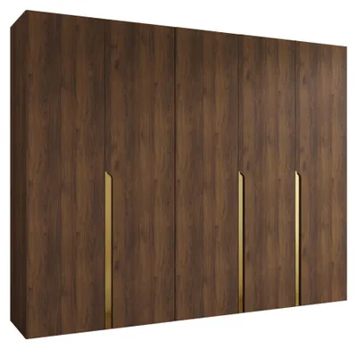 Produktbild von MIRJAN24 Kleiderschrank Mila 1 250, Schlafzimmer, Kleiderschrank, mit fünf Drehturen und mit drei Kleiderstange, Modern, Garderobenschrank (Farbe: Nuss Warmia + Gold)