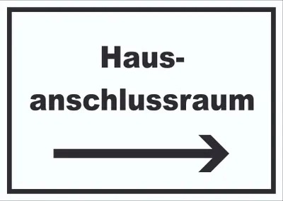 Produktbild von Hausanschlussraum Schild mit Text und Richtungspfeil rechts HAR waagerecht A0 (841x1189mm)
