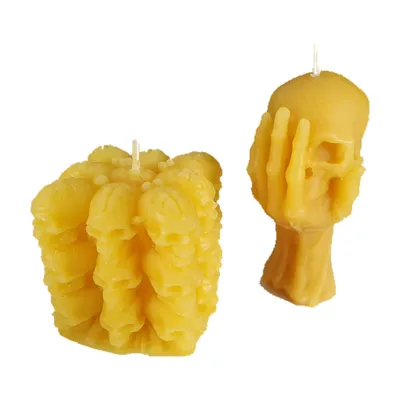 Produktbild von Bienenwachskerze Totenkopf Kerze 2er Set 6 und 10 cm – Schädel, Halloween Kerzen