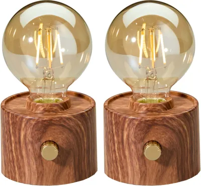 Produktbild von Vintage Akku Glühbirne Edison LED Tischlampe USB-C dimmbar mit Drehschalter – moderne Dekoration 2x Walnuss