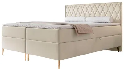Produktbild von Selsey Caresso - Boxspringbett 160x200, Bonellmatratze, Topper, Velours, hellbeige