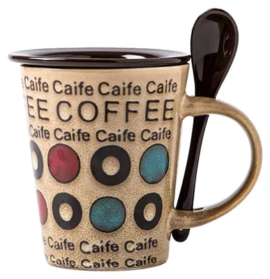 Produktbild von Kaffeetasse Keramik Mit Deckel Und Löffel Retro Becher Haushaltstasse Wasser 350ml