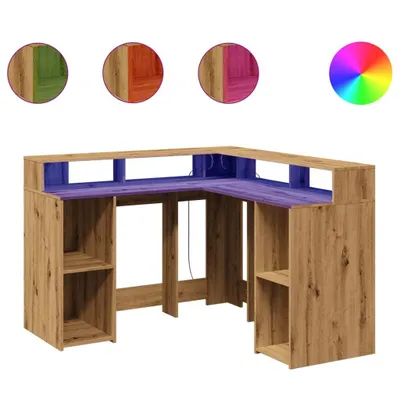 Immagine prodotto di vidaXL scrivania LED Artisan oak 130x130x91 materiale a base di legno