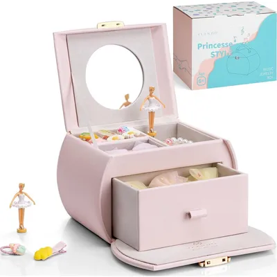 Imagen del producto de Caja de música decorativa, con cajones, para niñas, con cerradura, en color rosa claro