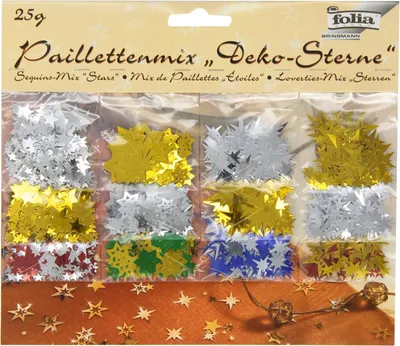 Produktbild von folia 2510 - Pailettenmix "Deko Sterne", Farben und Formen sortiert, 25 g - ideal als Streudeko oder zum Verzieren von Bastelarbeiten