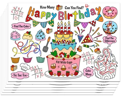 Image de Sets de 30 sets de table à colorier DIY - Thème gâteau d'anniversaire