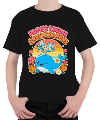 Productafbeelding van Papa's kleine spuitpistool. Baby-, vader- en "statement"-shirt. Sarcastisch, schattig. Kinderen T-shirt, zwart, maat 116