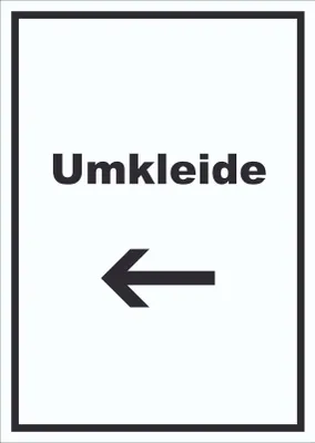 Produktbild von Umkleide Schild mit Text und Richtungspfeil links Ankleide Kabine hochkant A3 Rückseite selbstklebend