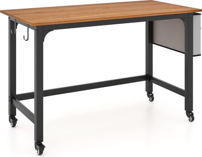COSTWAY Biurko na kółkach, biurko komputerowe ze zdejmowaną torbą z tkaniny i haczykiem na słuchawki, biurko biurowe stolik komputerowy 120x60x75cm natura