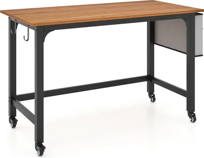 Produktbild von COSTWAY Schreibtisch rollbar, Computertisch mit abnehmbarer Stofftasche und Kopfhörerhaken, Arbeitstisch Bürotisch PC-Tisch 120x60x75cm Natur