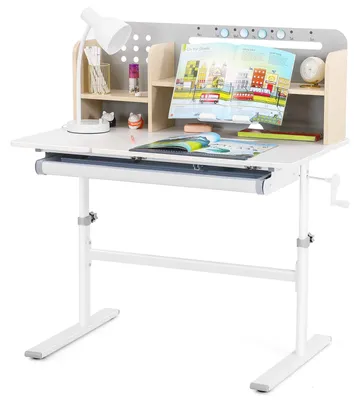 Produktbild von Zimilo Kinderschreibtisch Höhenverstellbar 55–75 cm, Neigbare Tischplatte 0–50°, mit Stauraum & Schublade, Ergonomischer Lernschreibtisch, Grau