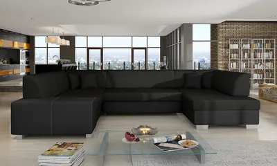Produktbild von nabbi Ecksofa U mit Zerlegung ein Lagerraum Halvega L - schwarz (Sawana 14)/ schwarz (Soft 11)