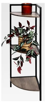 Produktbild von Eckregal schwarz mit 3 Holzablagen - 76 x 23 cm - Metallregal für Badezimmer, Wohnzimmer, Flur, Bücherregal, Dekoregal, Blumentreppe im skandinavischen Stil
