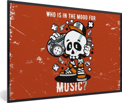 Produktbild von MuchoWow® MuchoWow® Gerahmtes Poster Vintage - Totenkopf - Musik 90x60 cm - Poster mit zchwarzem Bilderrahmen - Fotorahmen - Foto-Plakat