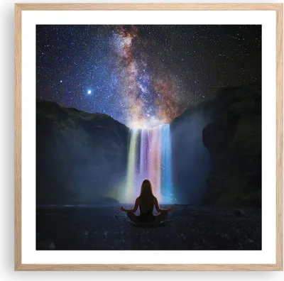 Produktbild von Gerahmtes Poster - Rahmen in heller Eiche - Wasserfall die Sterne Meditation - 60x60 cm - Wand Bild - Wanddeko - Wandbilder - Kunstposter - Wandposter - Bilderrahmen - Bilder - P2NAC60x60-4774
