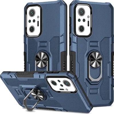 Image de Etui Redmi Note 10 Pro, étui double couche durable avec support d'anneau et support pour Xiaomi Redmi Note 10 Pro / Note 10 Pro Max bleu